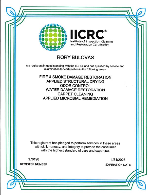 Rory Bulovas IICRC License